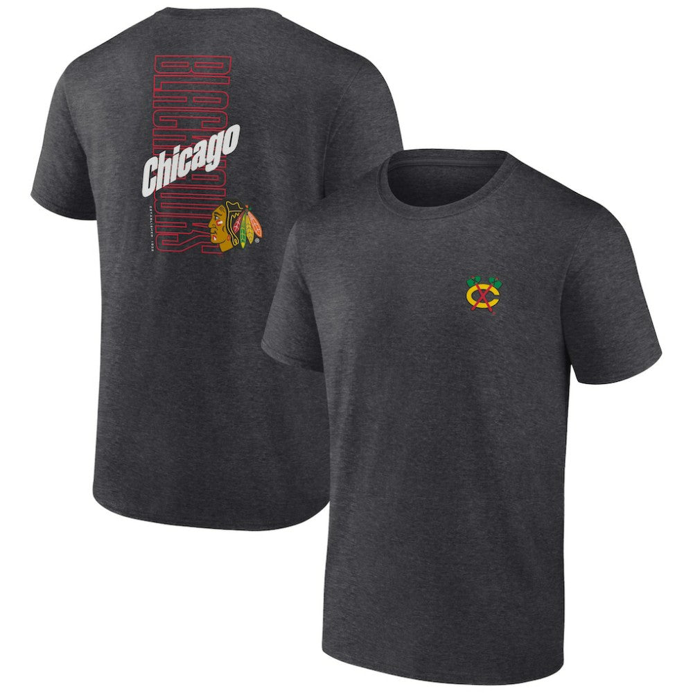 NHL Heather Charcoal Chicago Blackhawks Fanatics Backbone T-Shirt