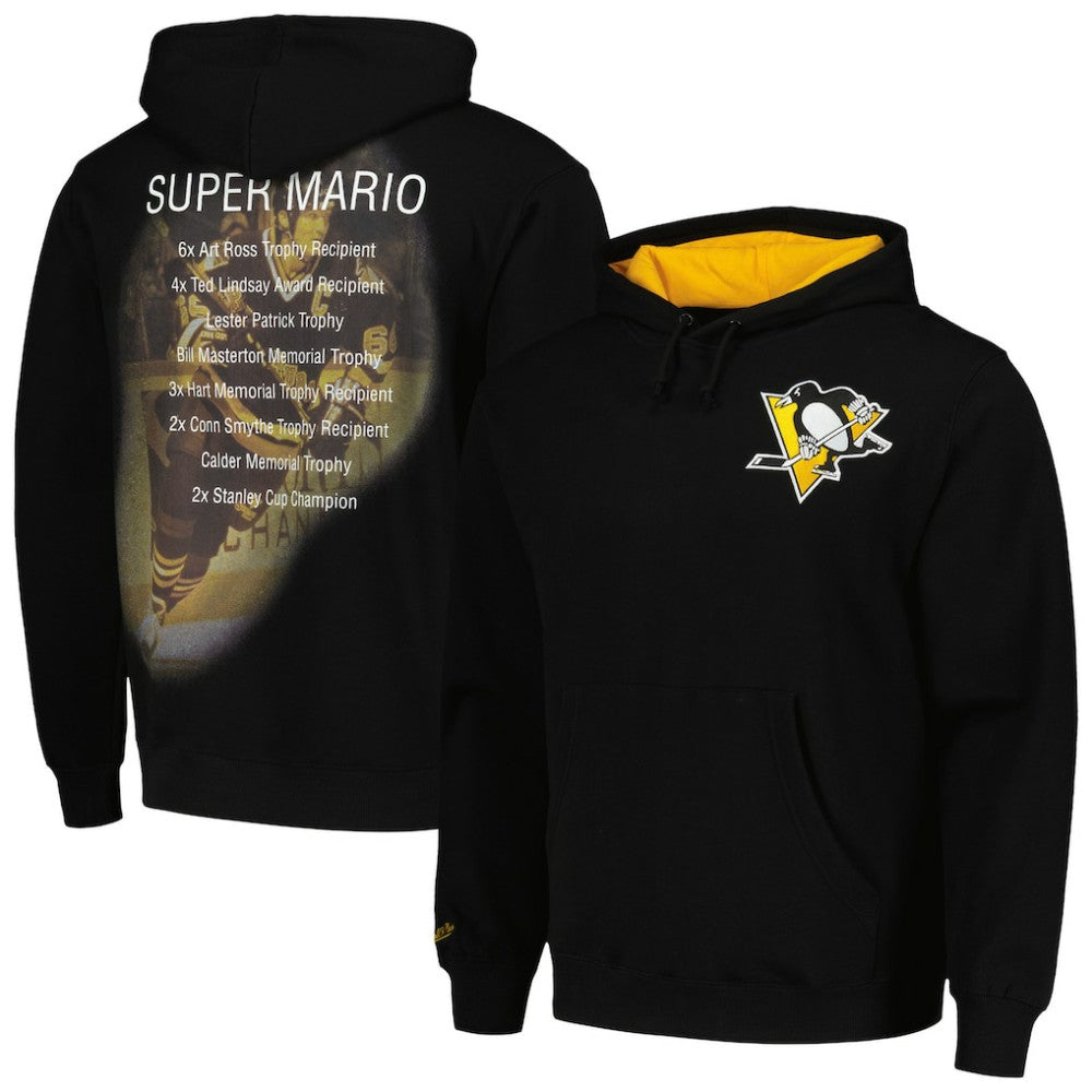 NHL Black Mario Lemieux Pittsburgh Penguins Mitchell & Ness Premium Name & Number Fleece Pullover Sweatshirt