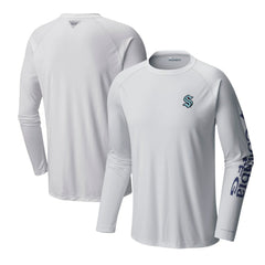 NHL White Seattle Kraken Columbia Terminal Tackle Omni-Shade Raglan Long Sleeve T-Shirt
