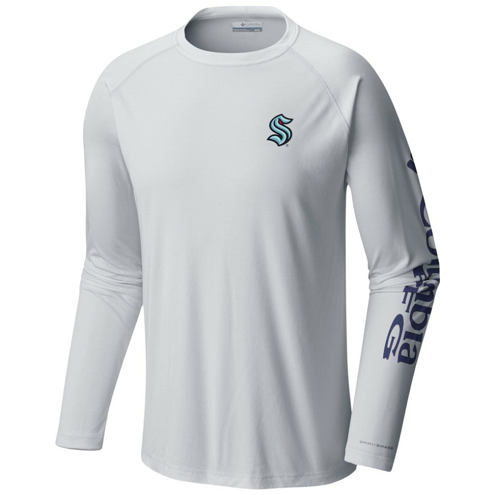 NHL White Seattle Kraken Columbia Terminal Tackle Omni-Shade Raglan Long Sleeve T-Shirt