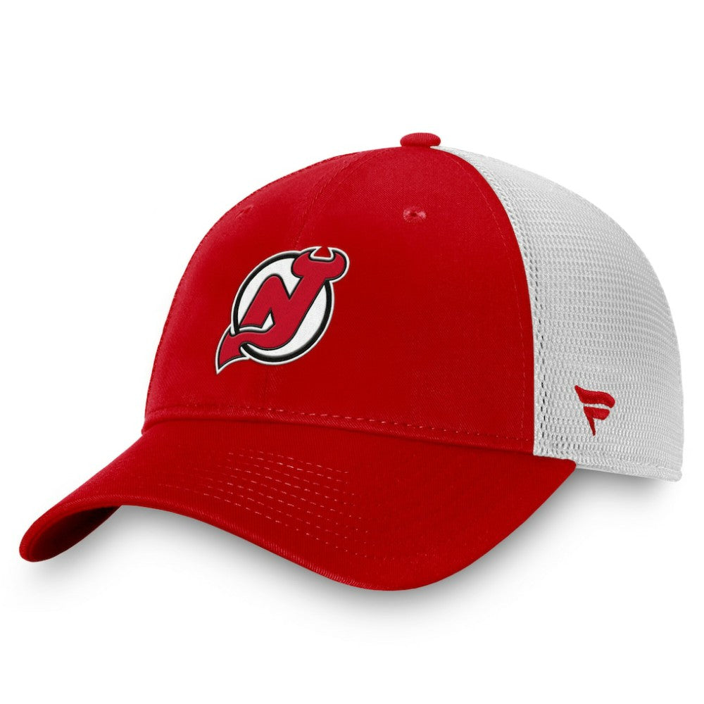 NHL Red/White New Jersey Devils Fanatics Core Primary Logo Trucker Adjustable Hat