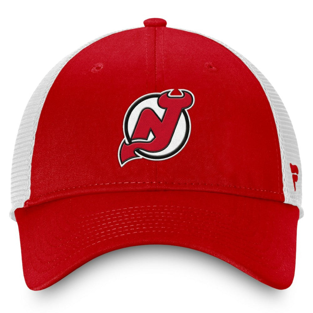 NHL Red/White New Jersey Devils Fanatics Core Primary Logo Trucker Adjustable Hat