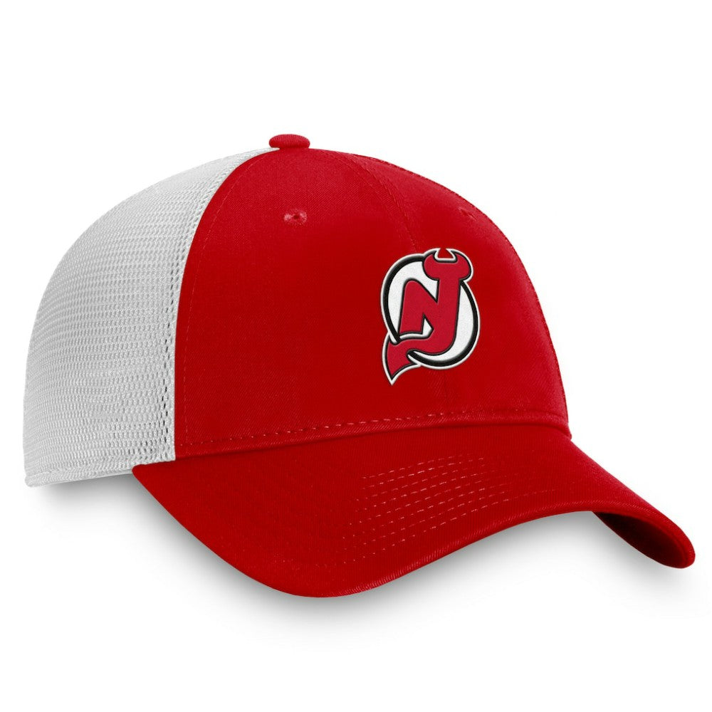 NHL Red/White New Jersey Devils Fanatics Core Primary Logo Trucker Adjustable Hat