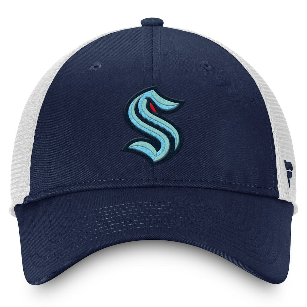 NHL Deep Sea Blue/White Seattle Kraken Fanatics Core Primary Logo Trucker Adjustable Hat