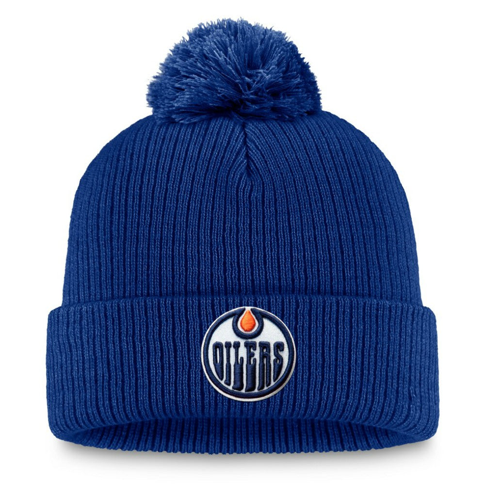 NHL Royal Edmonton Oilers Fanatics Primary Logo Cuffed Knit Hat with Pom