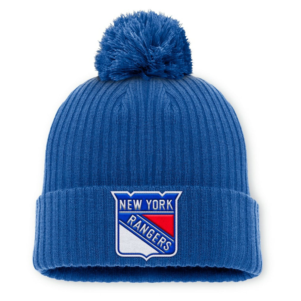 NHL Blue New York Rangers Fanatics Primary Logo Cuffed Knit Hat with Pom