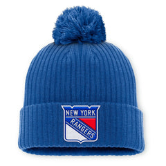 NHL Blue New York Rangers Fanatics Primary Logo Cuffed Knit Hat with Pom