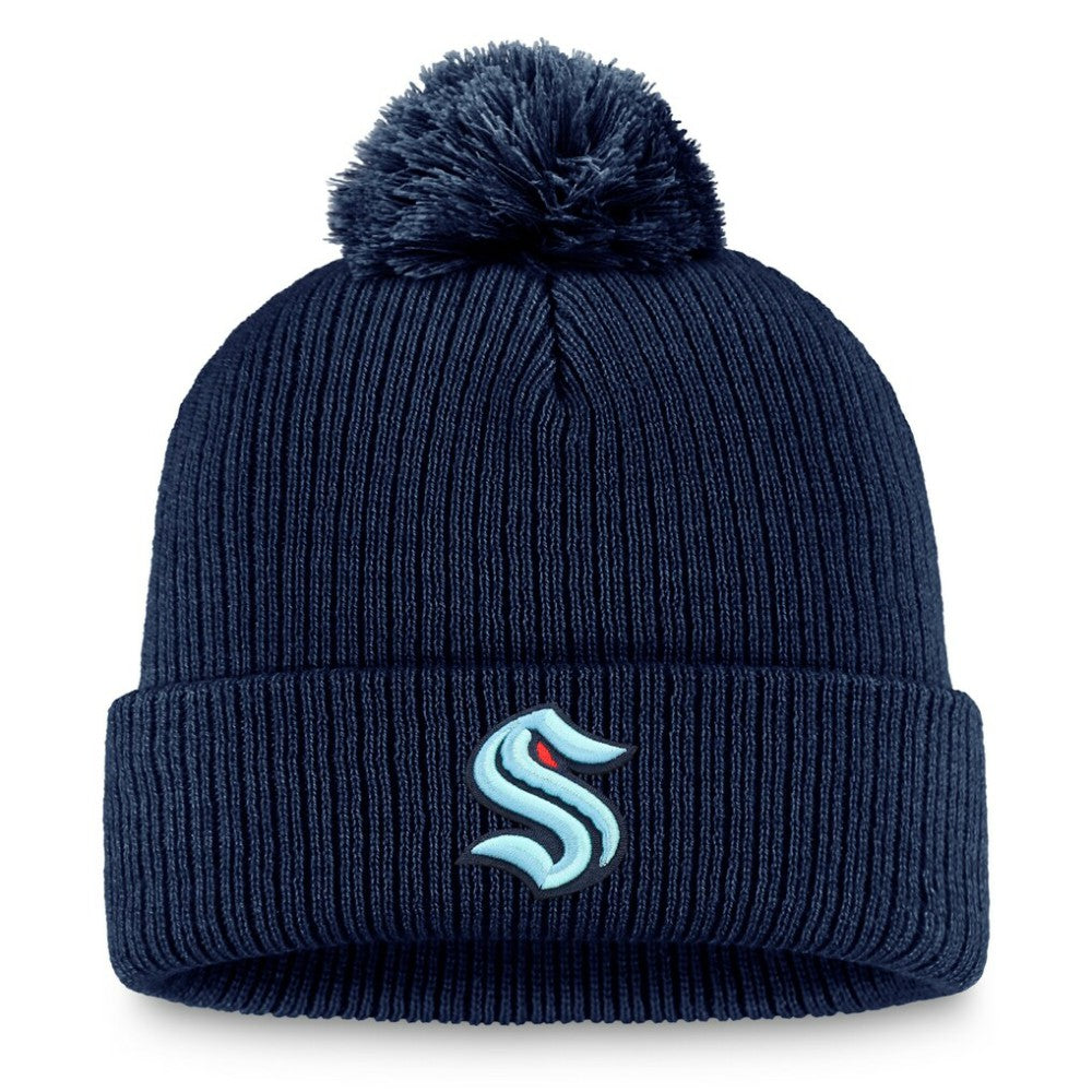 NHL Deep Sea Blue Seattle Kraken Fanatics Primary Logo Cuffed Knit Hat with Pom