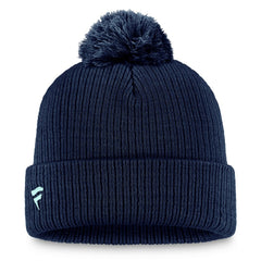 NHL Deep Sea Blue Seattle Kraken Fanatics Primary Logo Cuffed Knit Hat with Pom