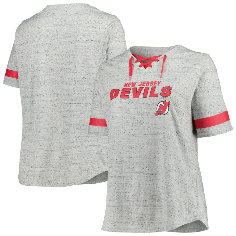 NHL Heather Gray New Jersey Devils Fanatics Women's Plus Size Lace-Up T-Shirt