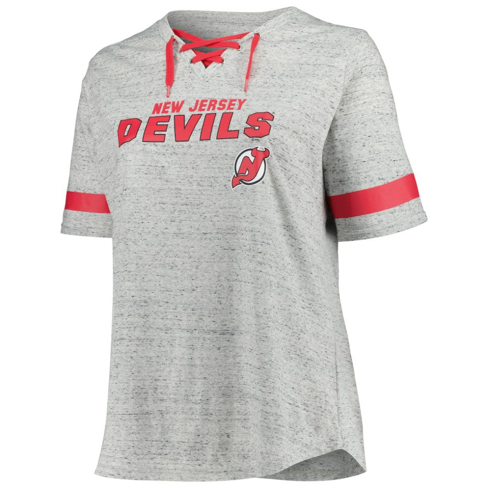 NHL Heather Gray New Jersey Devils Fanatics Women's Plus Size Lace-Up T-Shirt