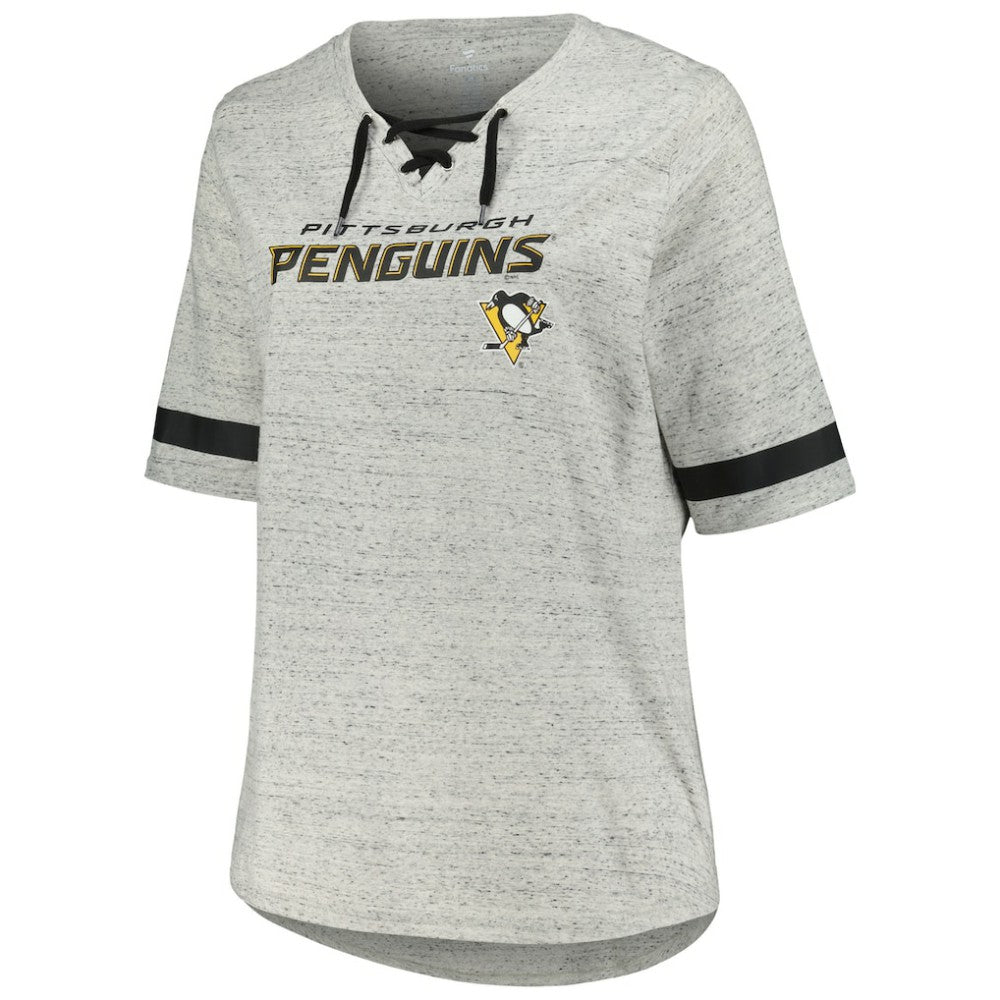 NHL Heather Gray Pittsburgh Penguins Fanatics Women's Plus Size Lace-Up T-Shirt