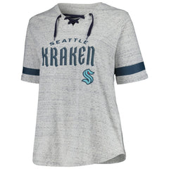 NHL Heather Gray Seattle Kraken Fanatics Women's Plus Size Lace-Up T-Shirt