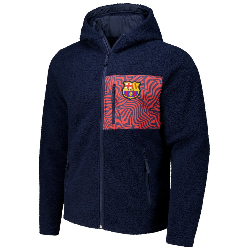 Barcelona Sherpa Full-Zip Hoodie Jacket -  Navy