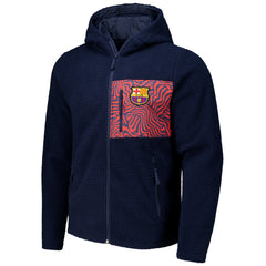 Barcelona Sherpa Full-Zip Hoodie Jacket -  Navy