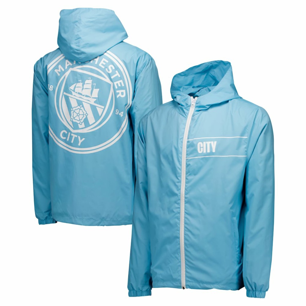 Manchester City Home Match Hoodie Full-Zip Windbreaker Jacket -  Light Blue