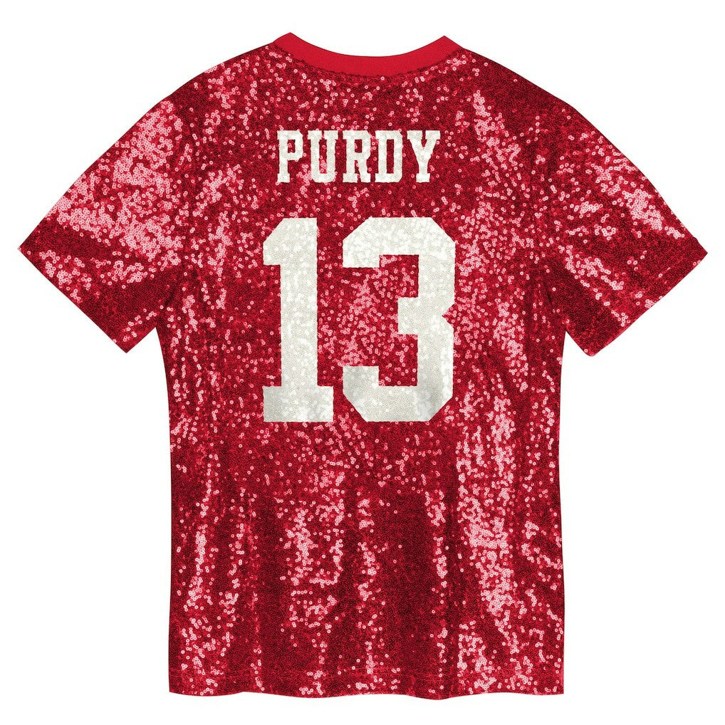 Brock Purdy  Girls Youth Sequin V-Neck Fashion Jersey - San Francisco 49ers