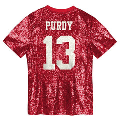 Brock Purdy  Girls Youth Sequin V-Neck Fashion Jersey - San Francisco 49ers