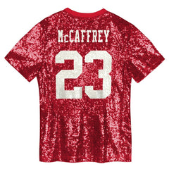 Christian McCaffrey  Girls Youth Sequin V-Neck Fashion Jersey - San Francisco 49ers