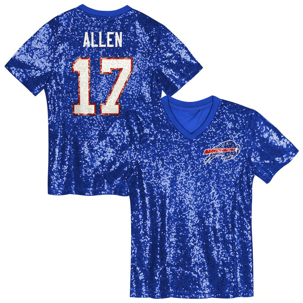 Josh Allen  Girls Youth Sequin V-Neck Fashion Jersey - Buffalo Bills