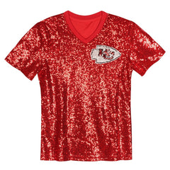 Travis Kelce  Girls Youth Sequin V-Neck Fashion Jersey - Kansas City Chiefs
