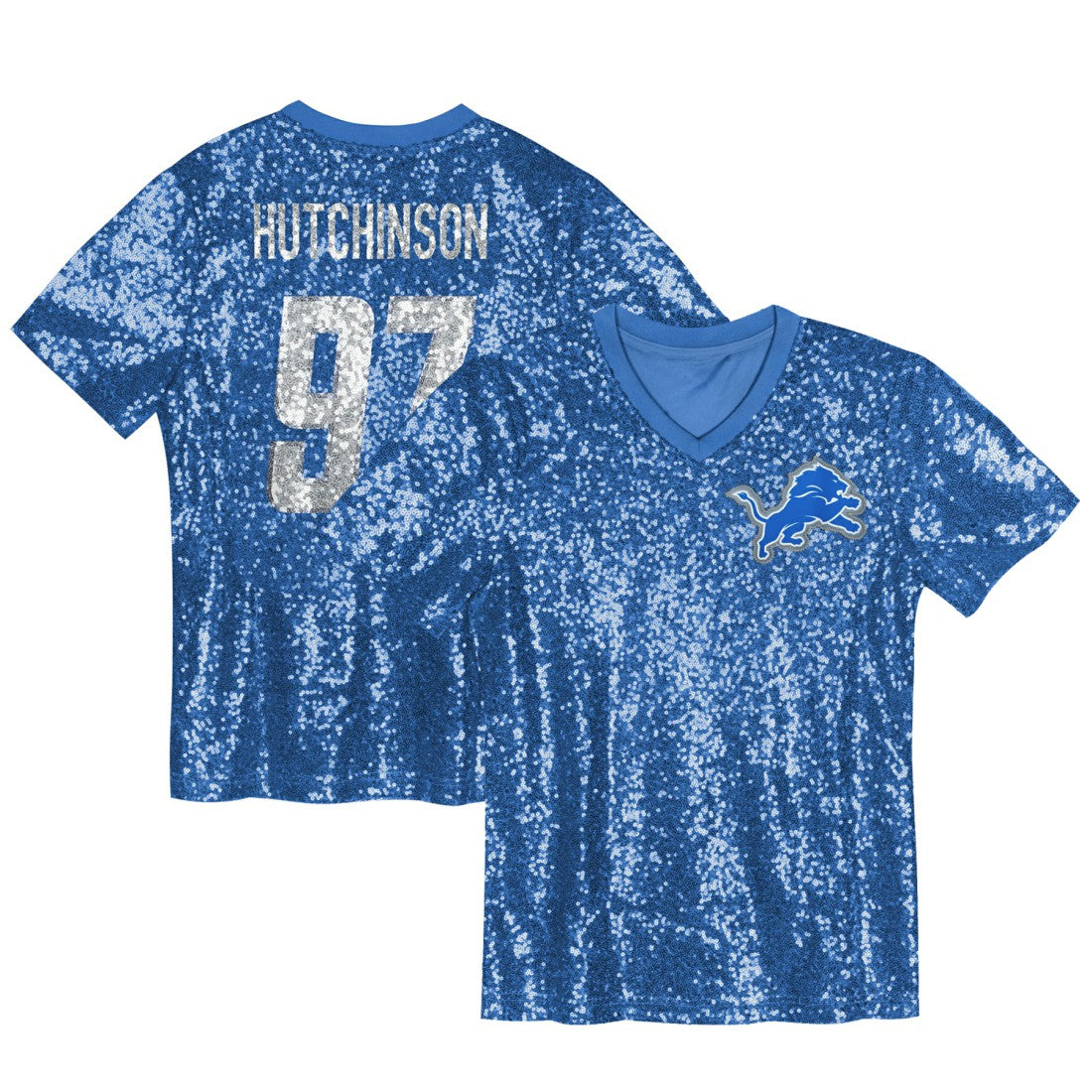 Aidan Hutchinson  Girls Youth Sequin V-Neck Fashion Jersey - Detroit Lions
