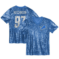 Aidan Hutchinson  Girls Youth Sequin V-Neck Fashion Jersey - Detroit Lions