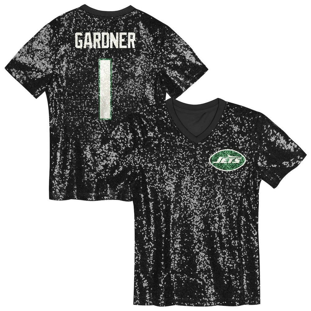 Sauce Gardner  Girls Youth Sequin V-Neck Fashion Jersey - New York Jets