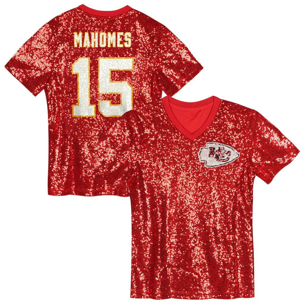 Patrick Mahomes  Girls Youth Sequin V-Neck Fashion Jersey - Kansas City Chiefs