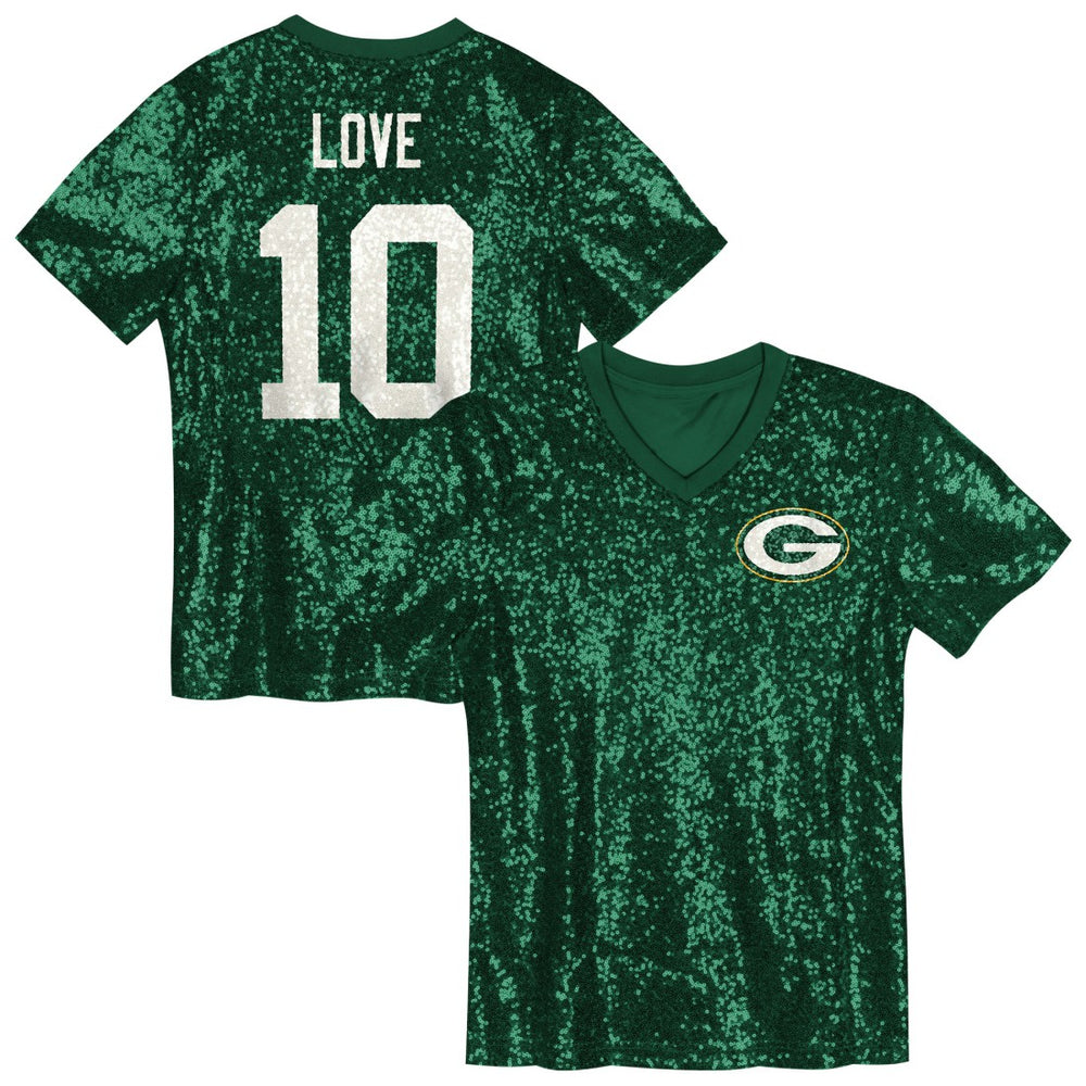 Jordan Love  Girls Youth Sequin V-Neck Fashion Jersey - Green Bay Packers