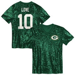 Jordan Love  Girls Youth Sequin V-Neck Fashion Jersey - Green Bay Packers
