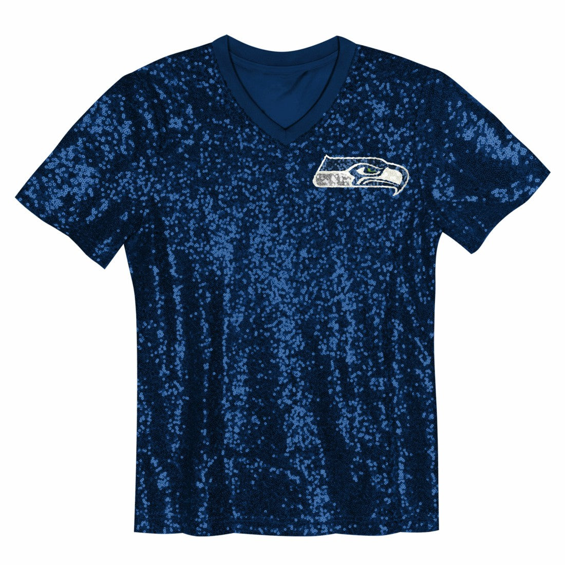 12 Fan  Girls Youth Sequin V-Neck Fashion Jersey - Seattle Seahawks