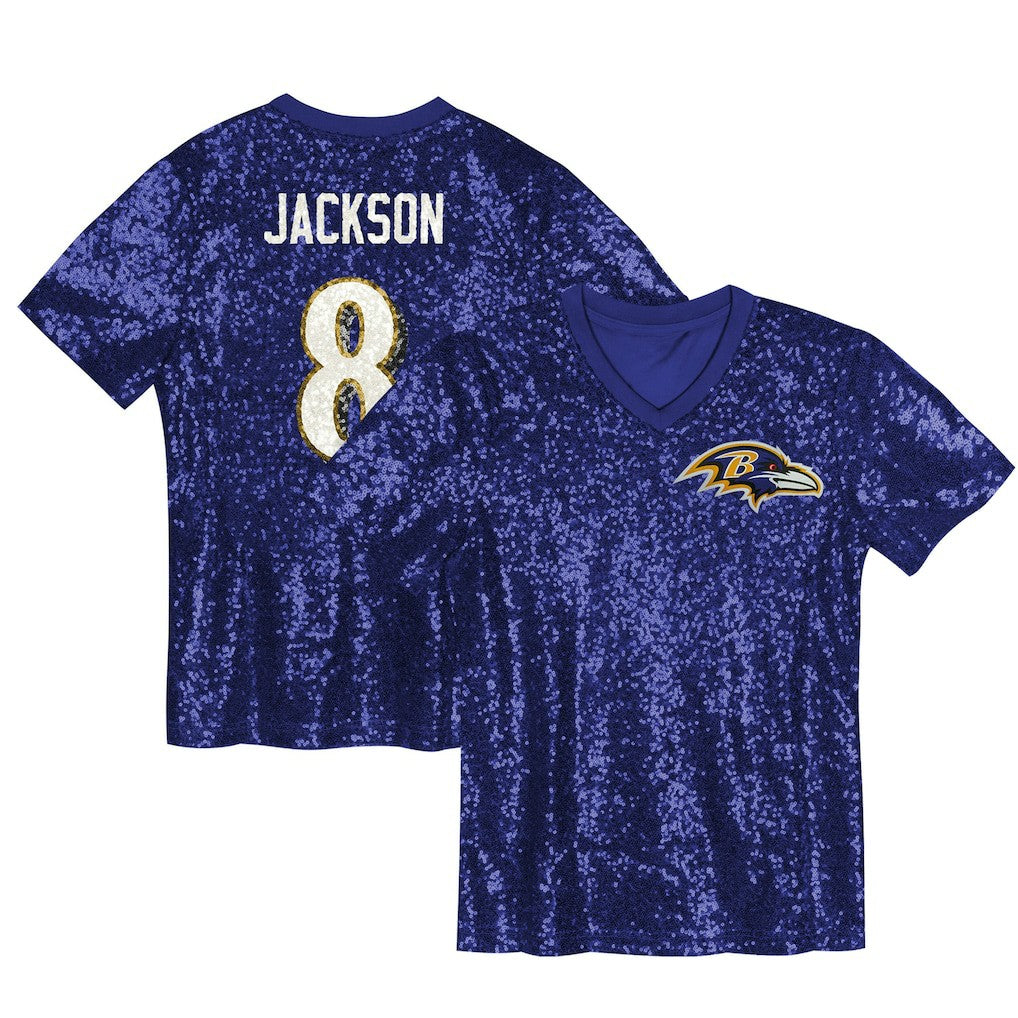 Lamar Jackson  Girls Youth Sequin V-Neck Fashion Jersey - Baltimore Ravens