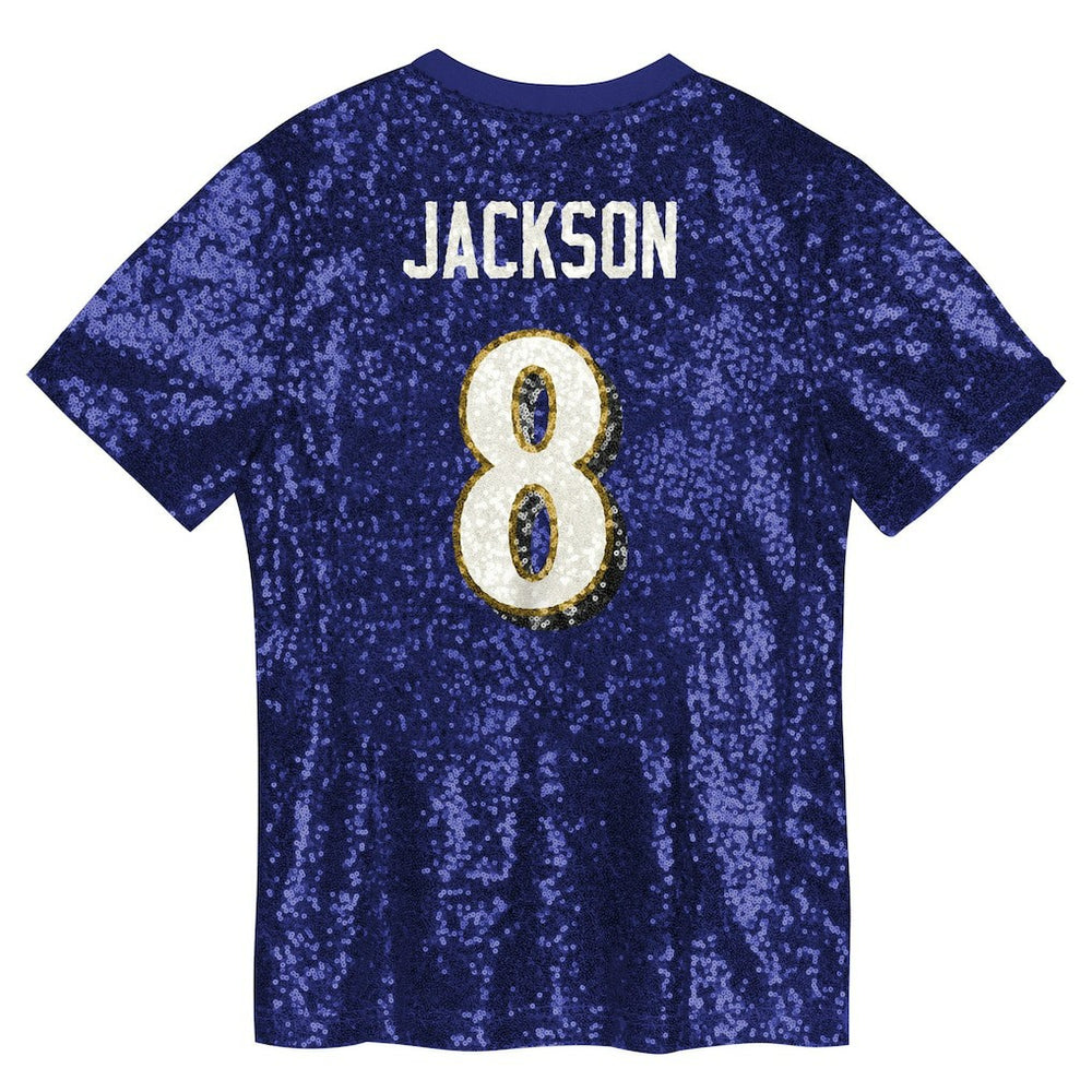 Lamar Jackson  Girls Youth Sequin V-Neck Fashion Jersey - Baltimore Ravens