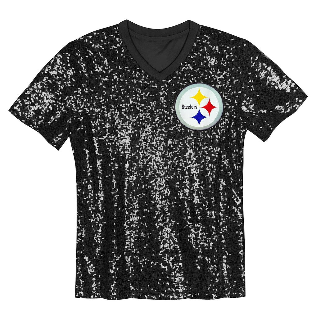 T.J. Watt  Girls Youth Sequin V-Neck Fashion Jersey - Pittsburgh Steelers