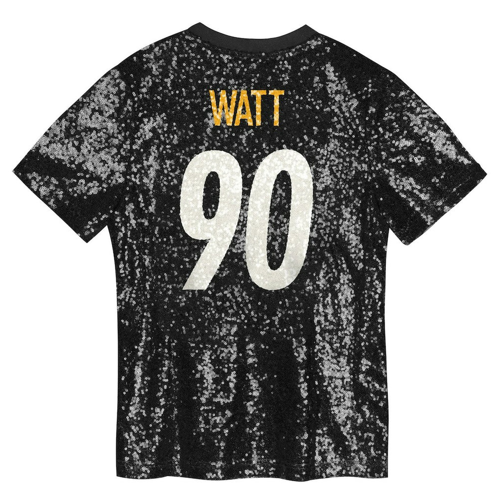 T.J. Watt  Girls Youth Sequin V-Neck Fashion Jersey - Pittsburgh Steelers