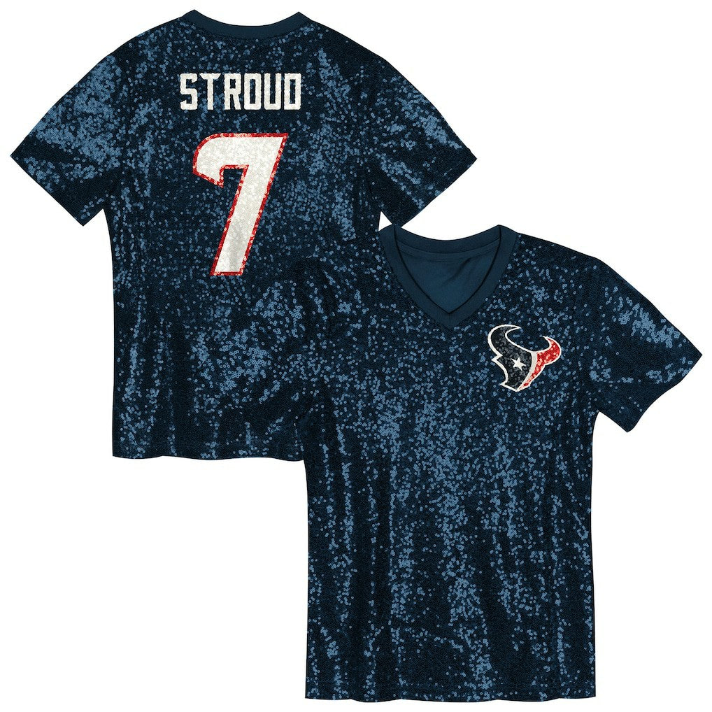 C.J. Stroud  Girls Youth Sequin V-Neck Fashion Jersey - Houston Texans