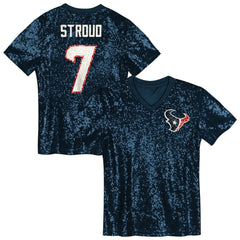 C.J. Stroud  Girls Youth Sequin V-Neck Fashion Jersey - Houston Texans
