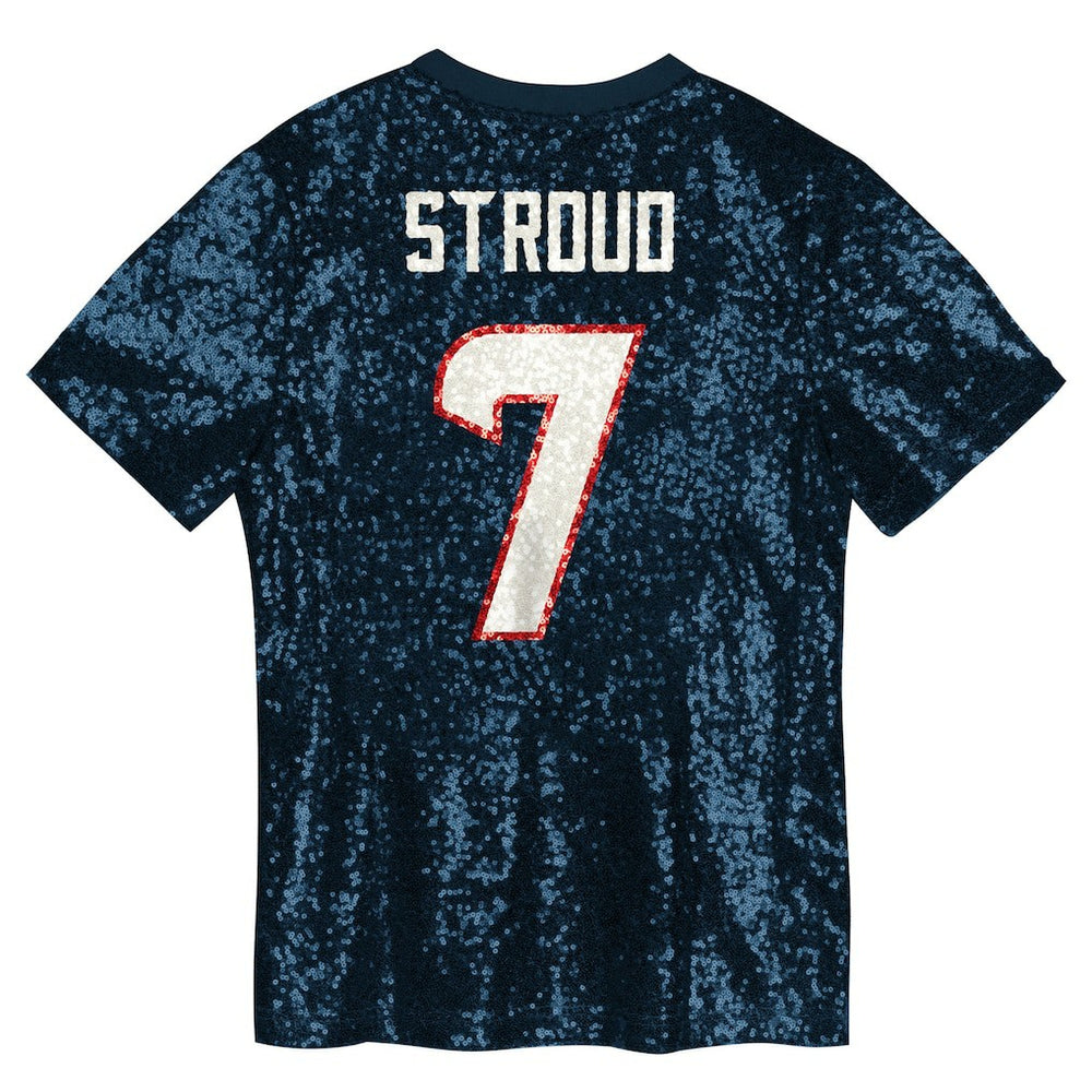 C.J. Stroud  Girls Youth Sequin V-Neck Fashion Jersey - Houston Texans