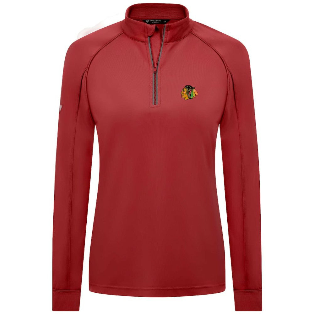 NHL Red Chicago Blackhawks Levelwear Women's Kinetic Insignia Core Quarter-Zip Pullover Top