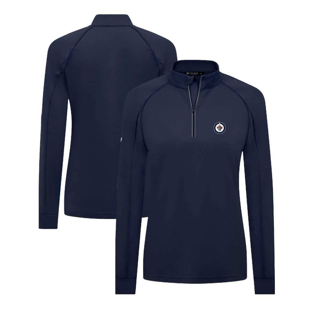 NHL Navy Winnipeg Jets Levelwear Women's Kinetic Insignia Core Quarter-Zip Pullover Top
