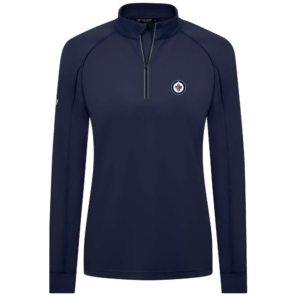 NHL Navy Winnipeg Jets Levelwear Women's Kinetic Insignia Core Quarter-Zip Pullover Top