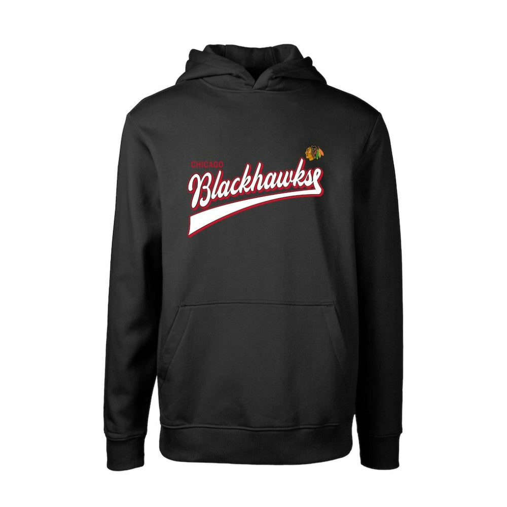 NHL Black Chicago Blackhawks Levelwear Youth Podium Retro Script Fleece Pullover Hoodie