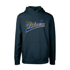 NHL Navy St. Louis Blues Levelwear Youth Podium Retro Script Fleece Pullover Hoodie
