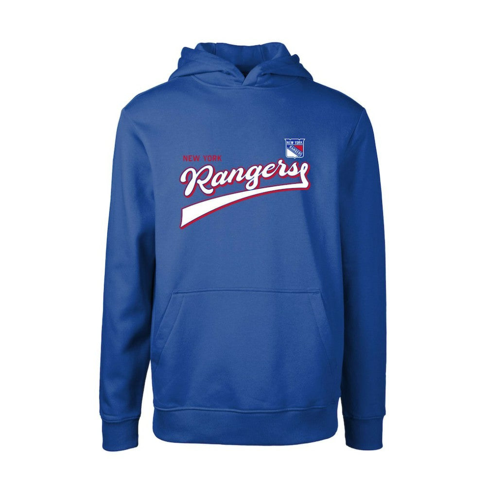 NHL Blue New York Rangers Levelwear Youth Podium Retro Script Fleece Pullover Hoodie