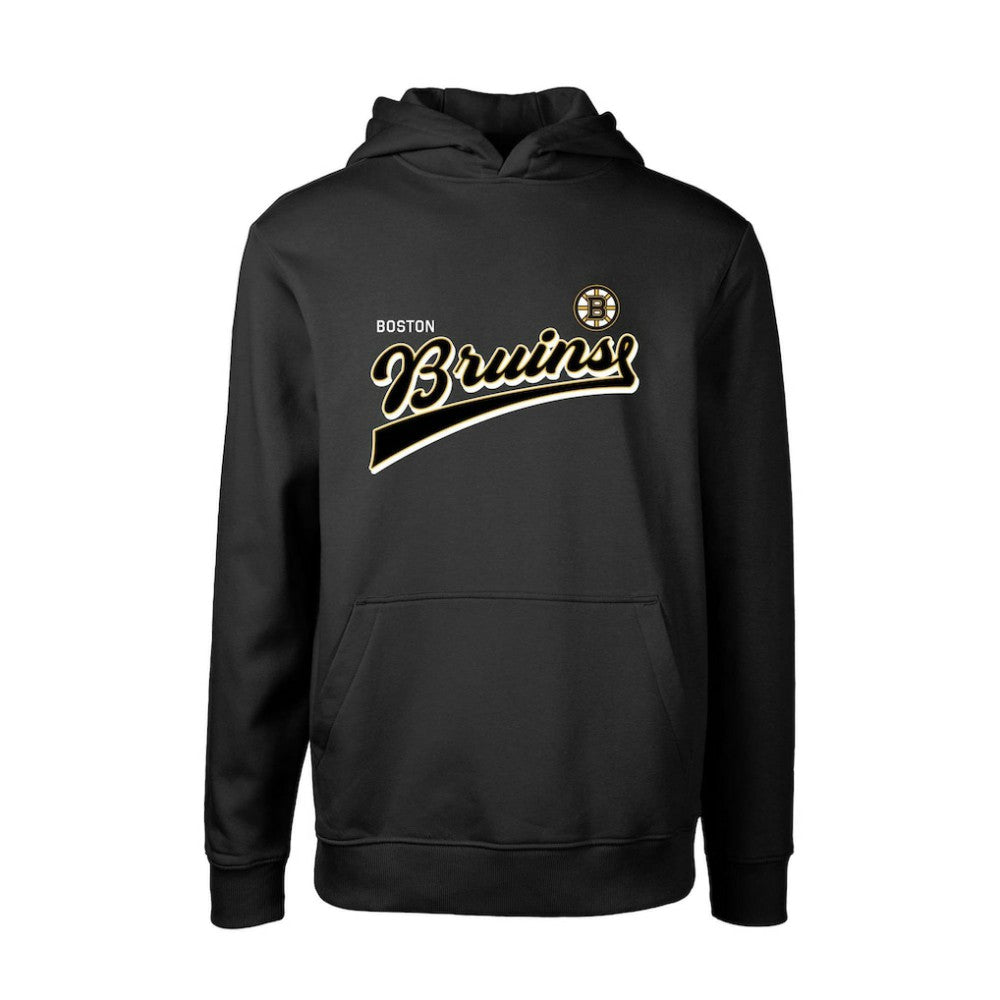 NHL Black Boston Bruins Levelwear Youth Podium Retro Script Fleece Pullover Hoodie