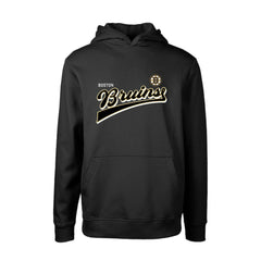 NHL Black Boston Bruins Levelwear Youth Podium Retro Script Fleece Pullover Hoodie