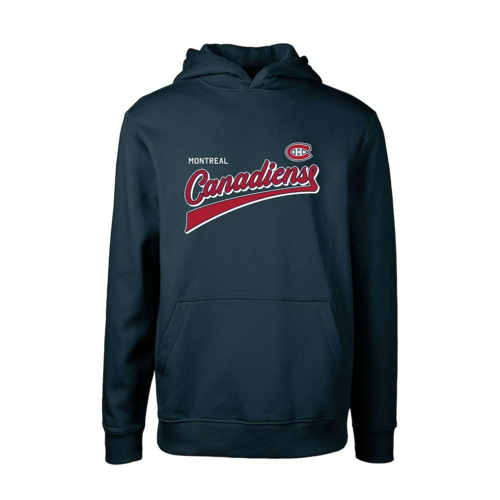 NHL Navy Montreal Canadiens Levelwear Youth Podium Retro Script Fleece Pullover Hoodie