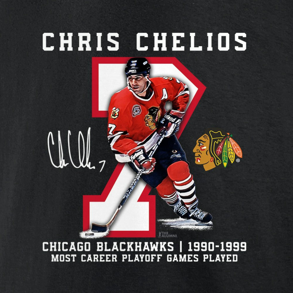 NHL Black Chris Chelios Chicago Blackhawks Jersey Retirement T-Shirt