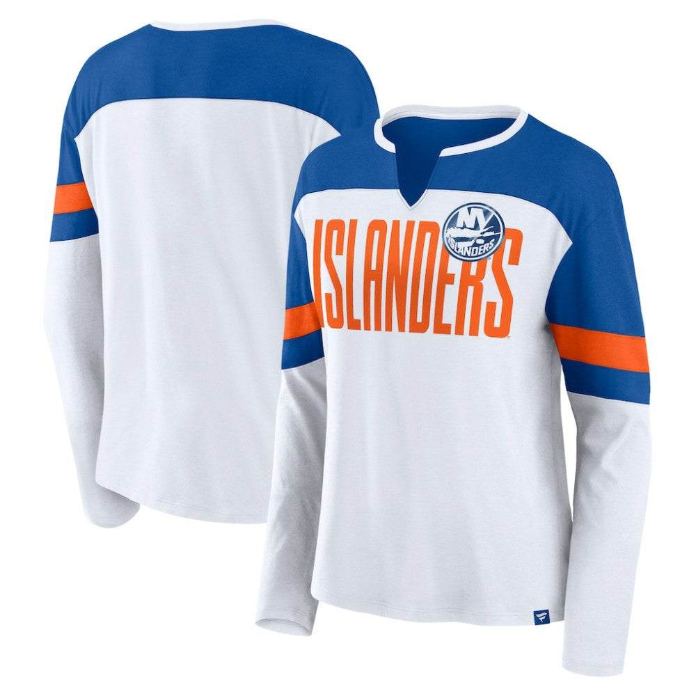 NHL White/Royal New York Islanders Fanatics Women's Frozen Long Sleeve Notch Neck T-Shirt